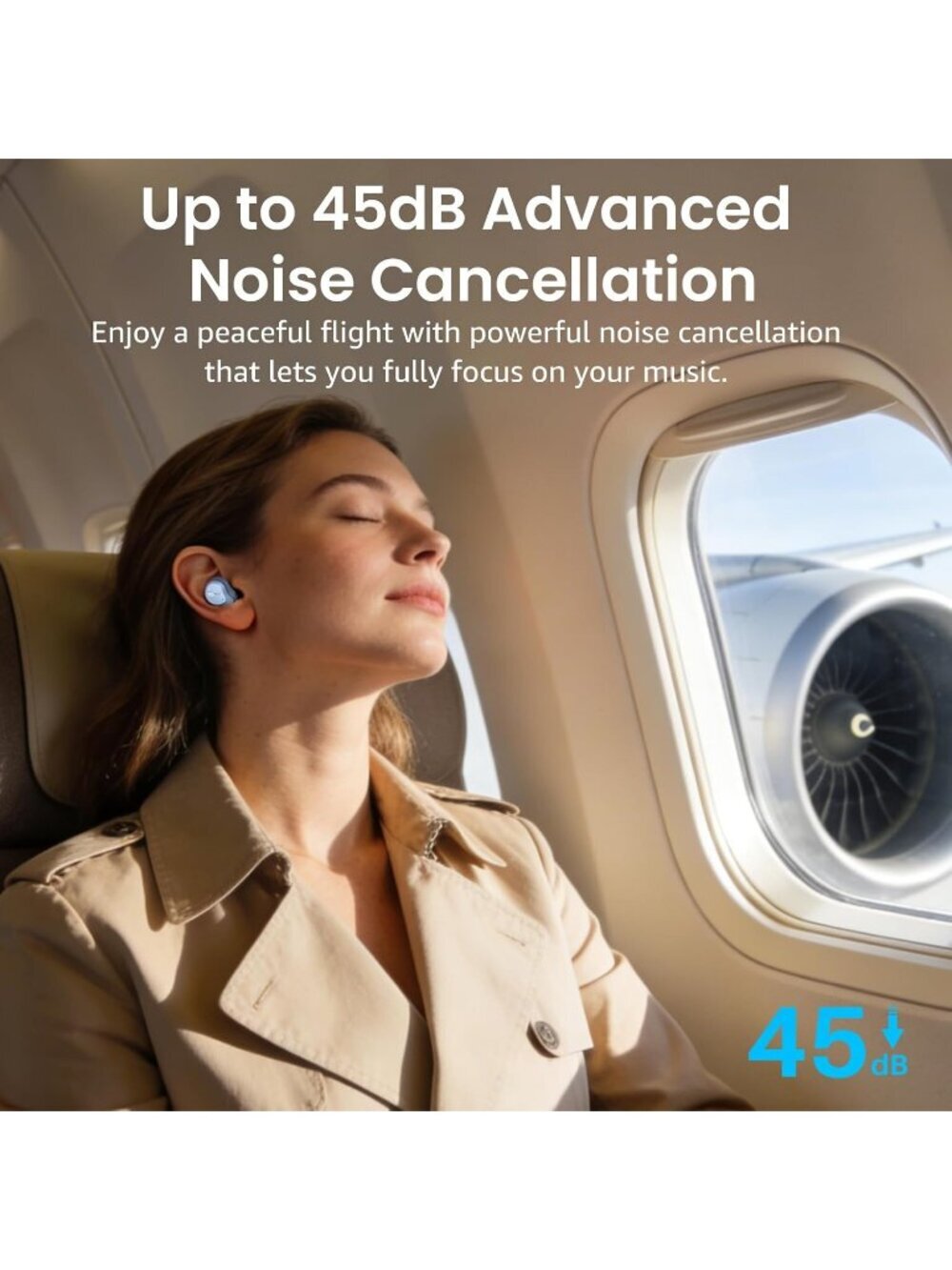 Wireless Dusty Blue Hybrid Active Noise Cancelling Bluetooth Earbud 60H Playtime - Picture 2 of 6